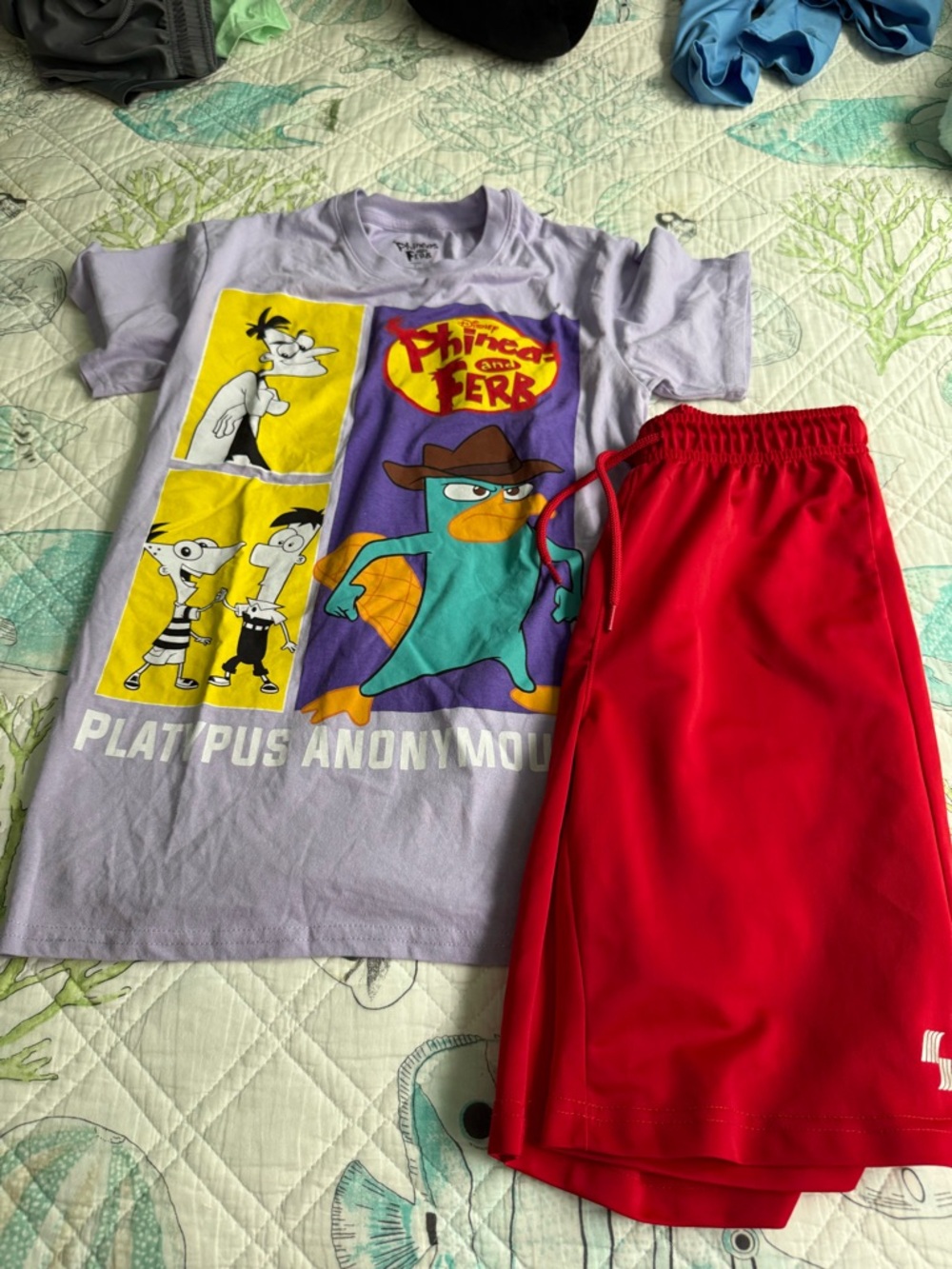 Small (teen)Phineas and Ferb t-shirt and size L 10-12 Children’s Place Shorts